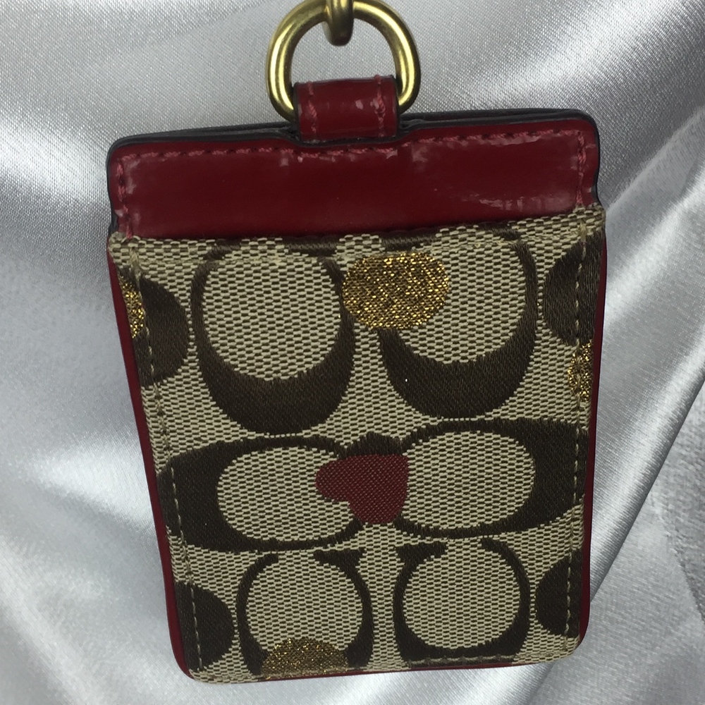 Coach Lanyard Brown/ Tan Signature Red Trim Womens